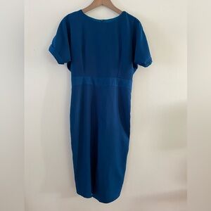 80s handmade deep cobalt blue midi dress - S-M